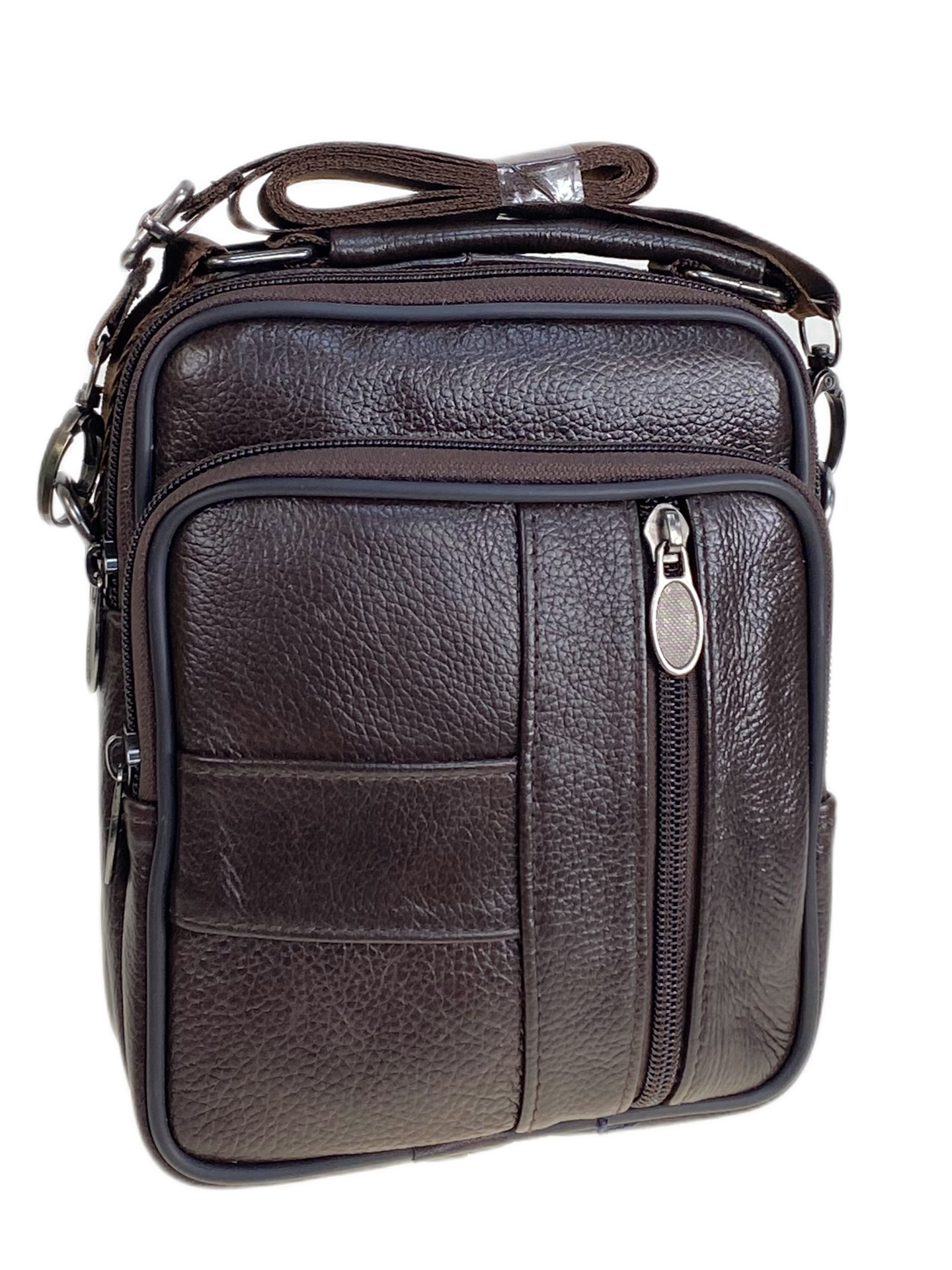 На фото 1 - Сумка мужская из натуральной кожи, цвет черный