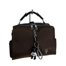 На фото 1 - Женская сумка-рюкзак из текстиля, цвет шоколад