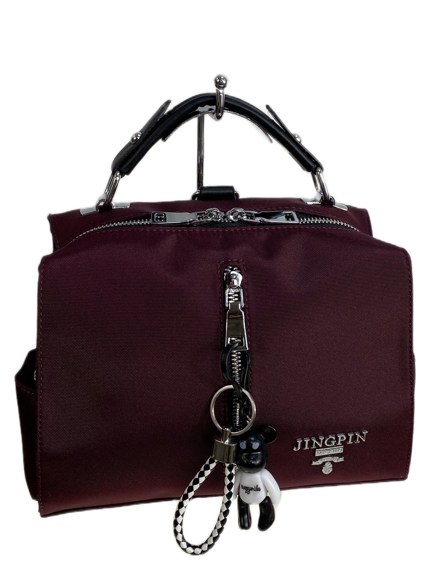 На фото 1 - Женская сумка-рюкзак из текстиля, цвет бордовый