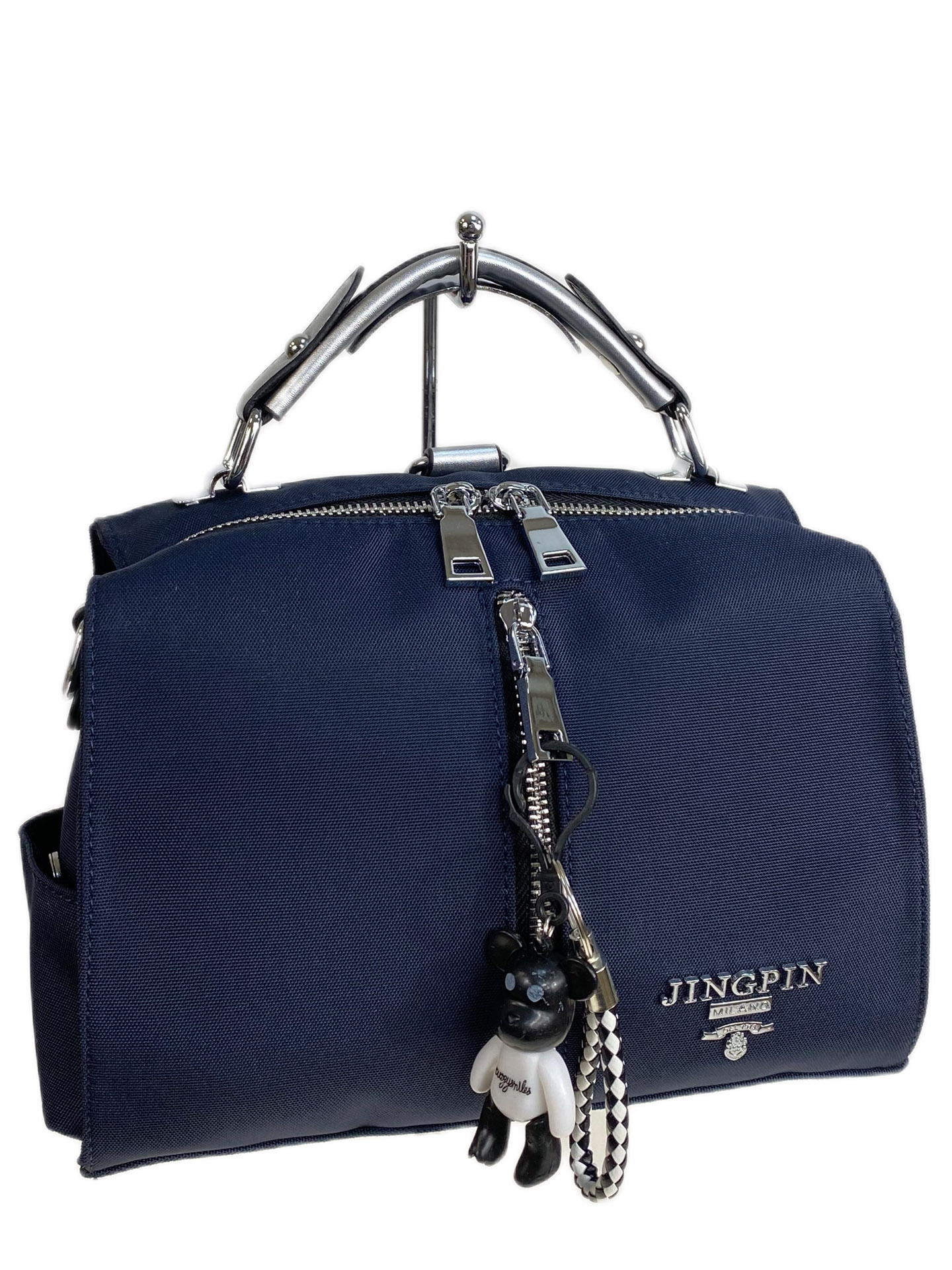 На фото 1 - Женская сумка-рюкзак из текстиля, цвет синий