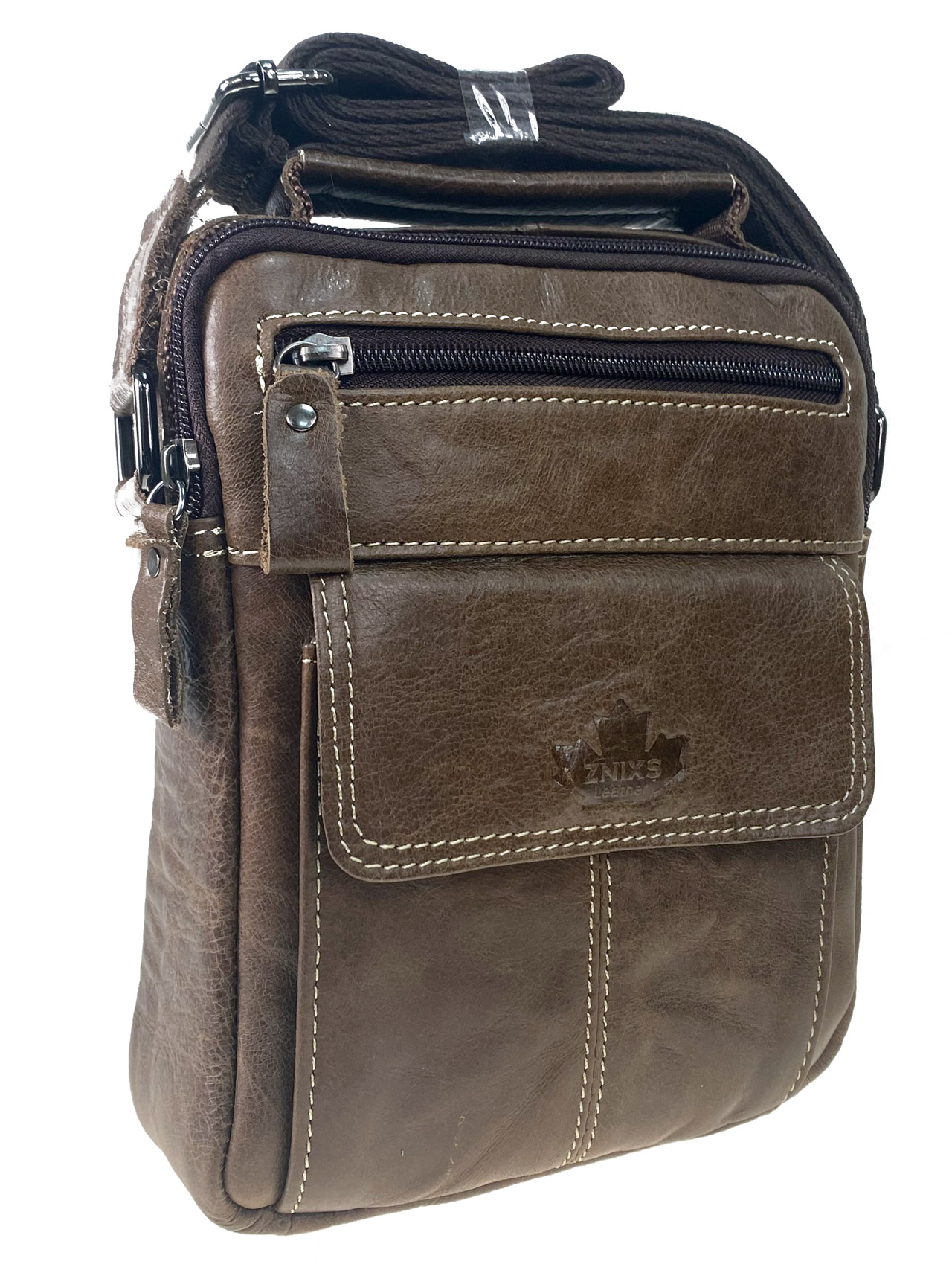 На фото 1 - Мужская сумка из натуральной кожи, цвет серо-коричневый