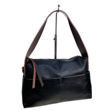 На фото 1 - Женская сумка из натуральной кожи, цвет  черный