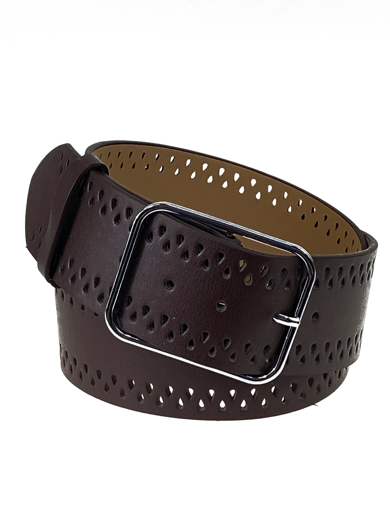 На фото 1 - Ремень женский широкий из искусственной кожи цвет шоколад