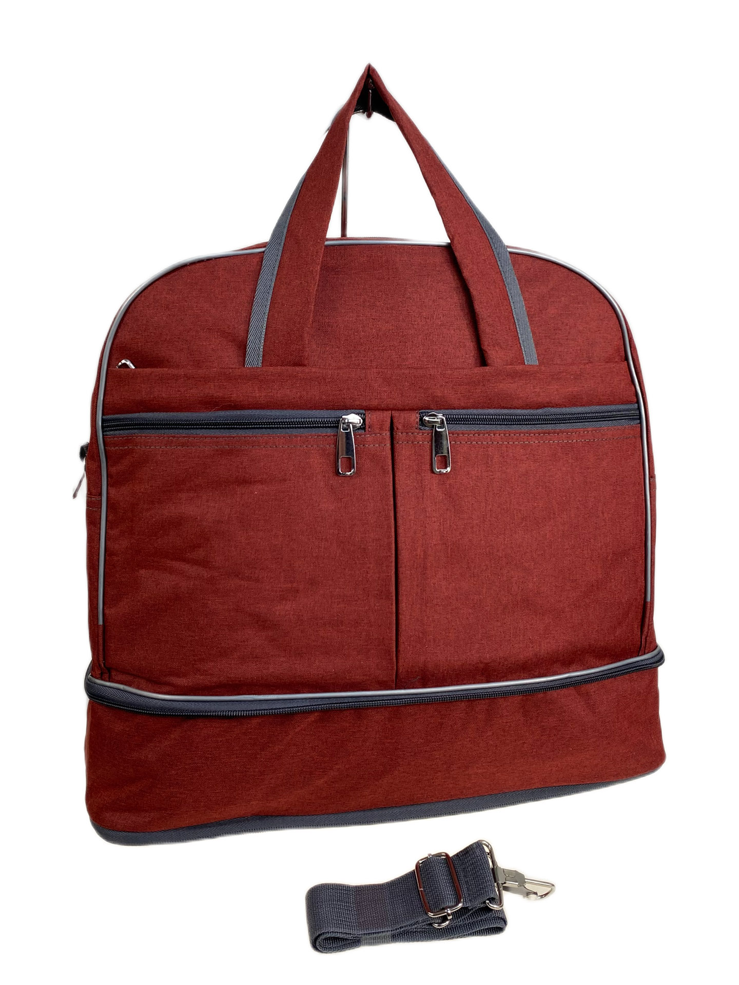 На фото 1 - Дорожная сумка из текстиля, цвет бордовый