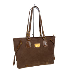 На фото 1 - Женская сумка из искусственной замши, цвет коричневый