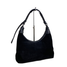 На фото 1 - Женская сумка из искусственной кожи и натуральной замши, цвет черный