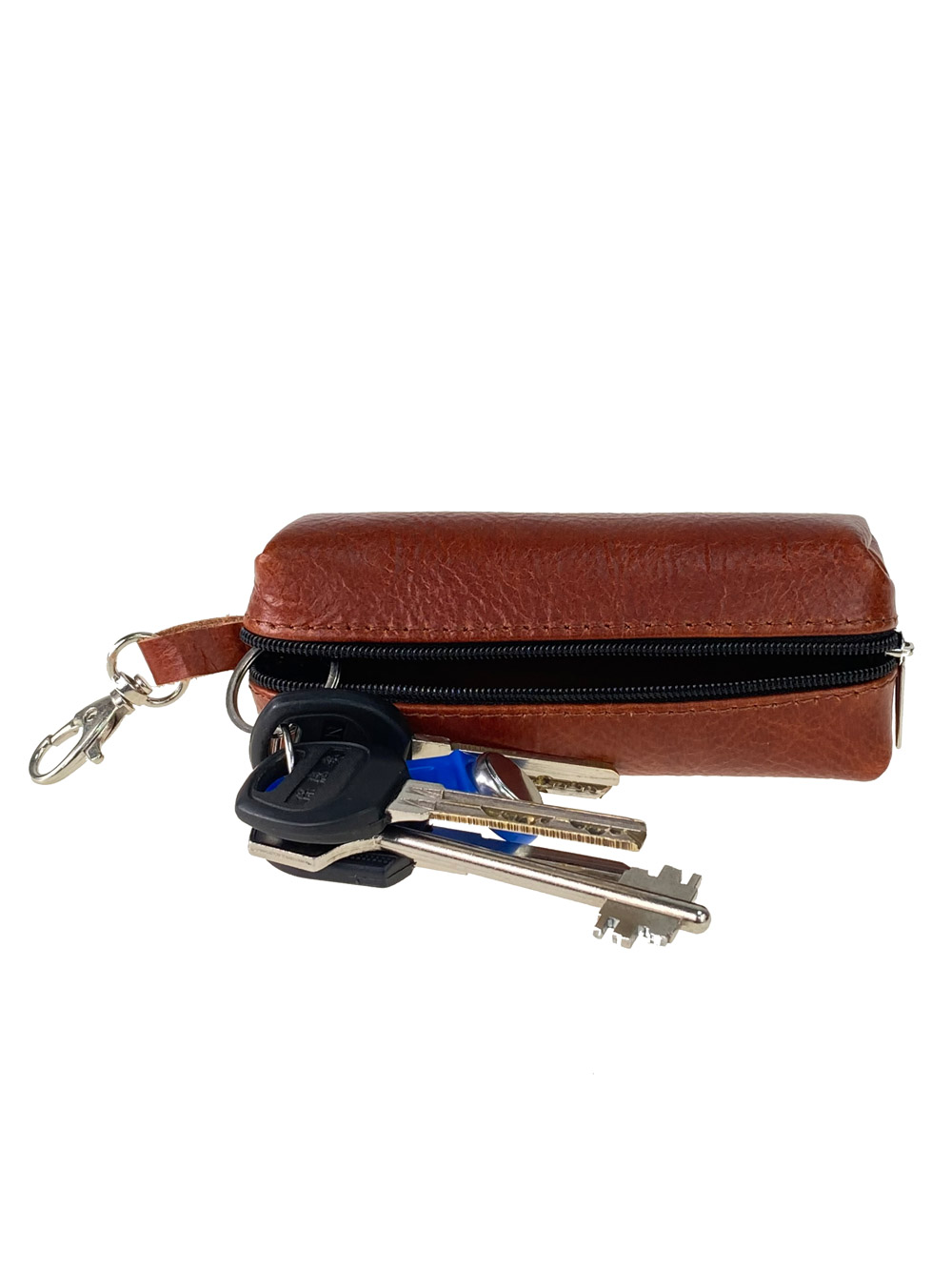 На фото 1 - Ключница-батон из натуральной кожи на карабине, цвет рыжий