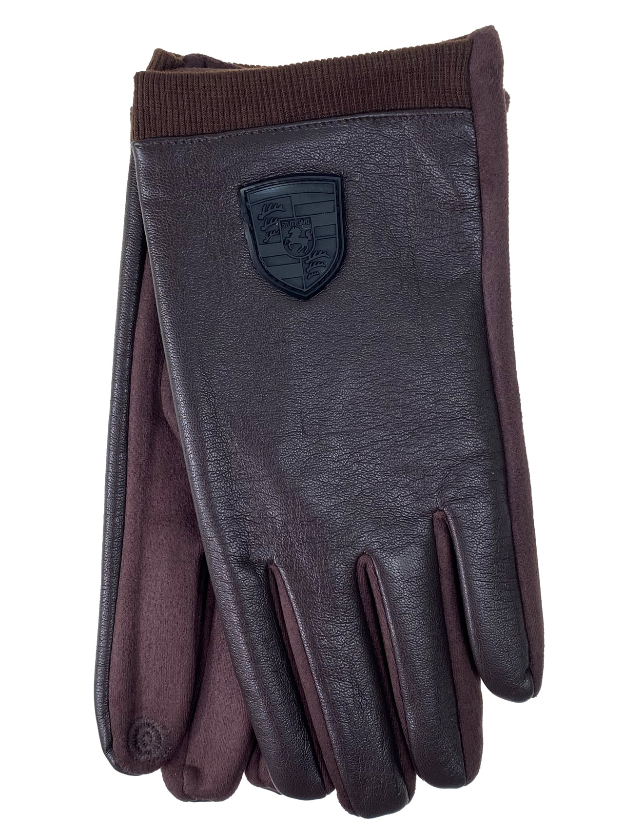 На фото 1 - Мужские перчатки комбинированные, цвет шоколад