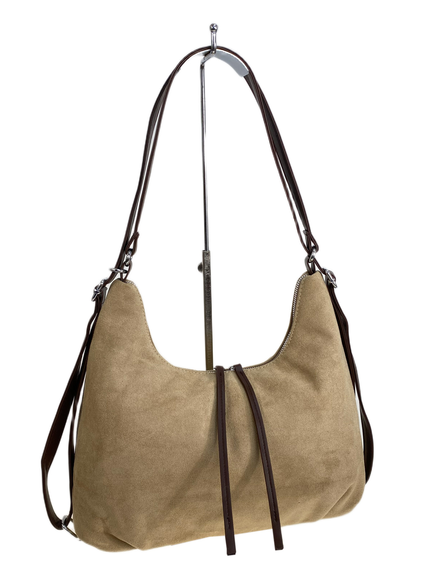 На фото 1 - Женская сумка из искусственной замши, цвет  светло коричневый