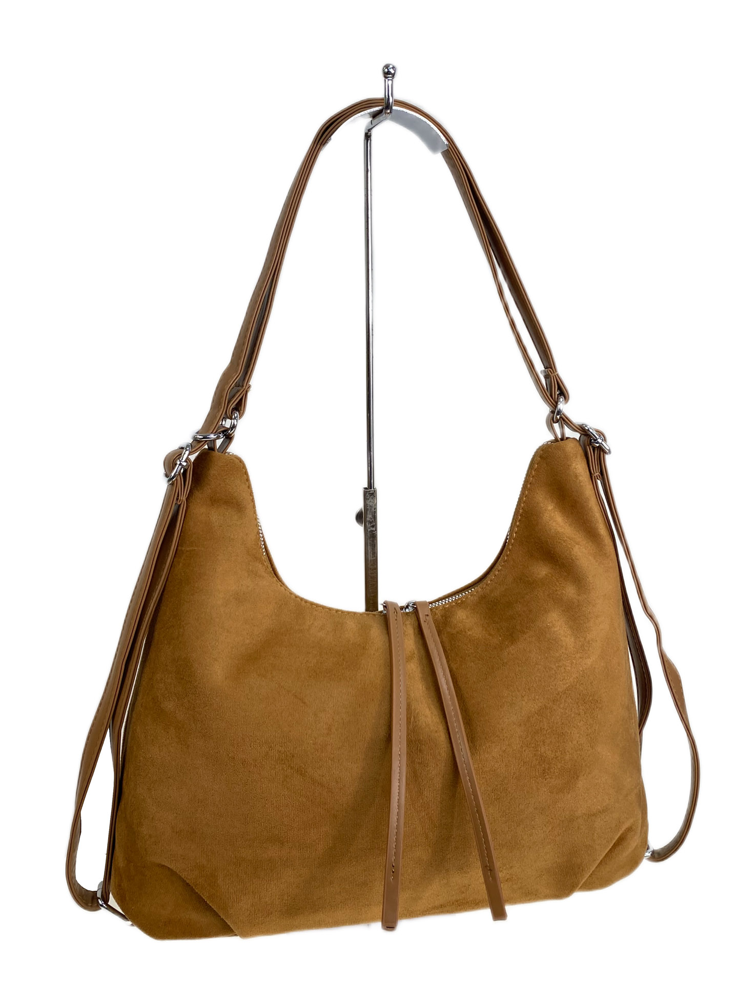 На фото 1 - Женская сумка из искусственной замши, цвет коричнево-рыжий