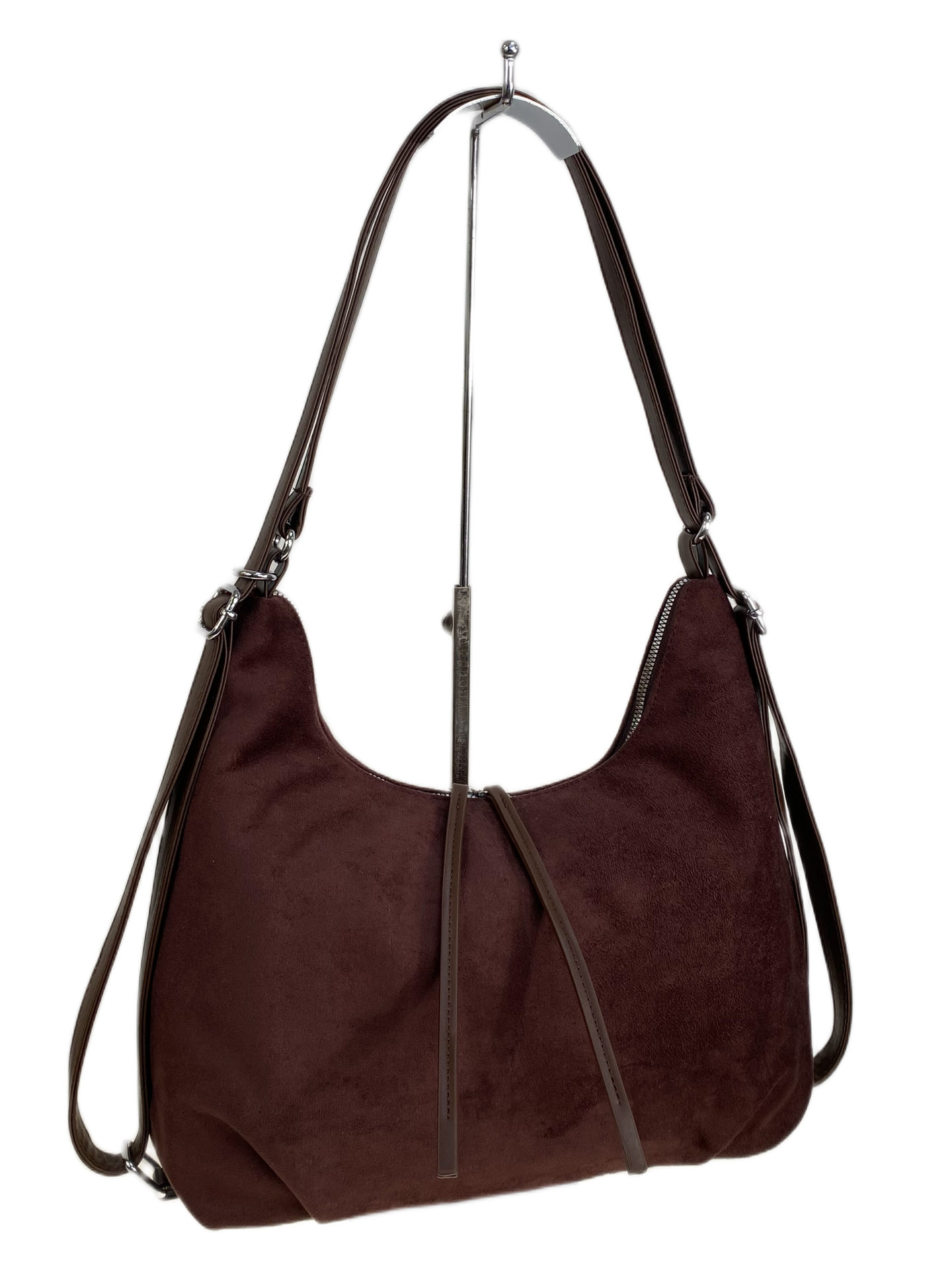 На фото 1 - Женская сумка из искусственной замши, цвет шоколад