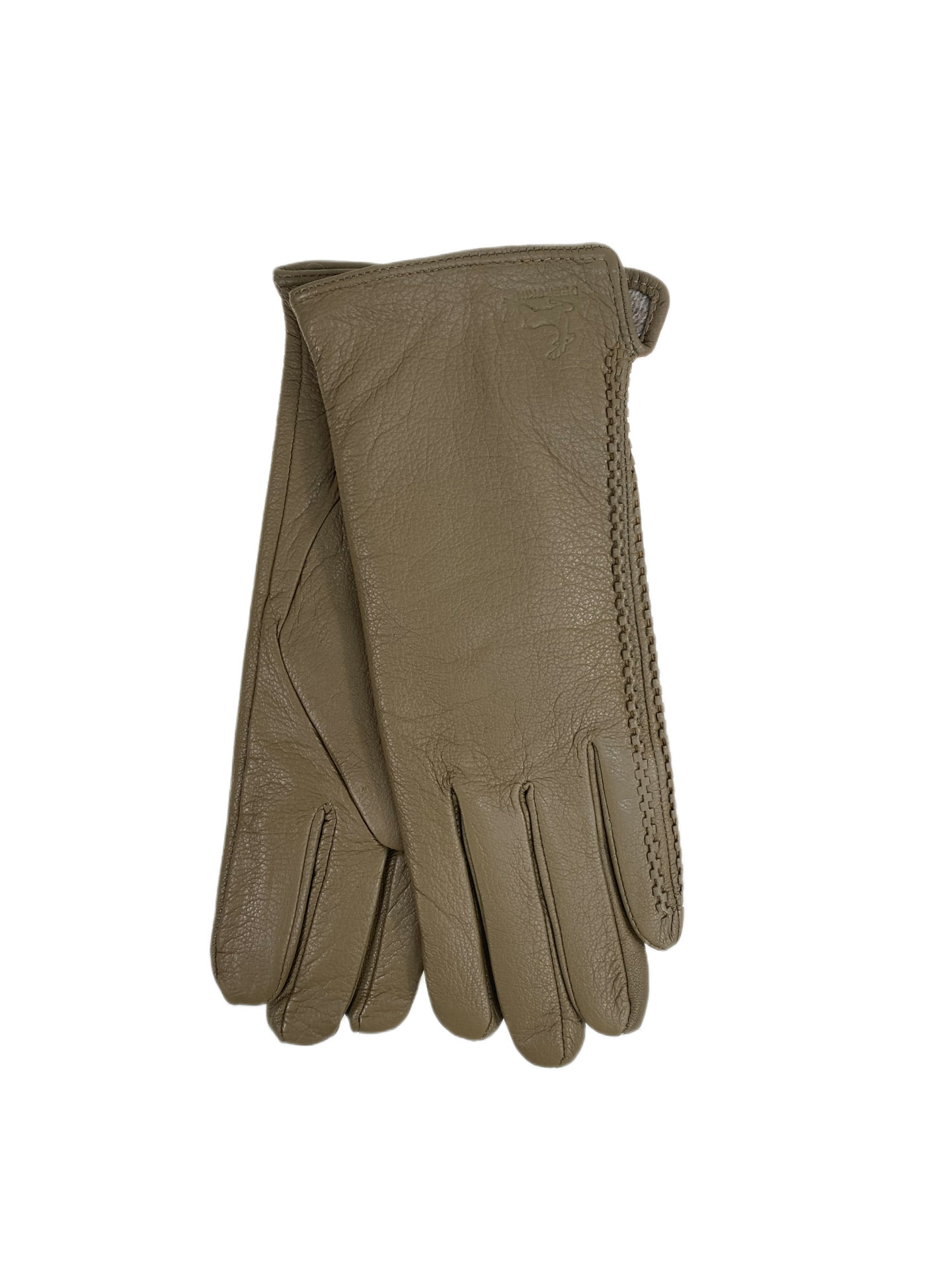 На фото 1 - Женские перчатки из натуральной кожи, цвет хаки