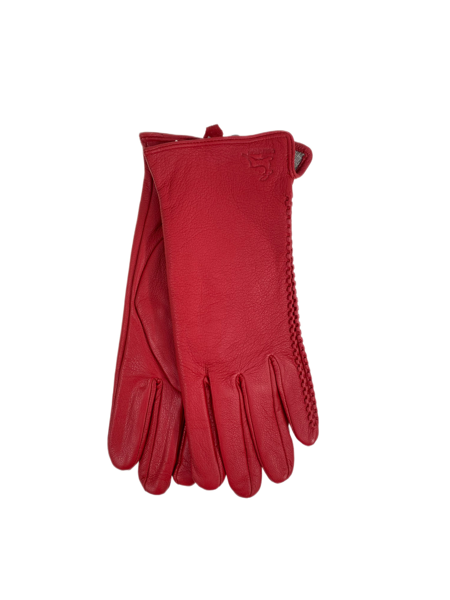 На фото 1 - Женские перчатки из натуральной кожи, цвет красный