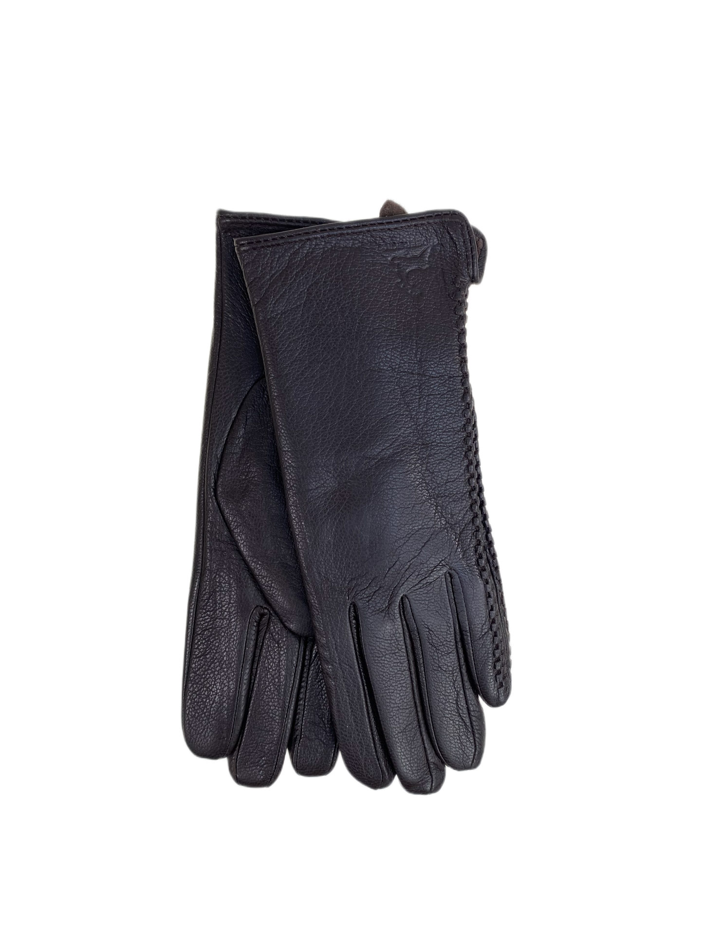 На фото 1 - Женские перчатки из натуральной кожи, цвет шоколад