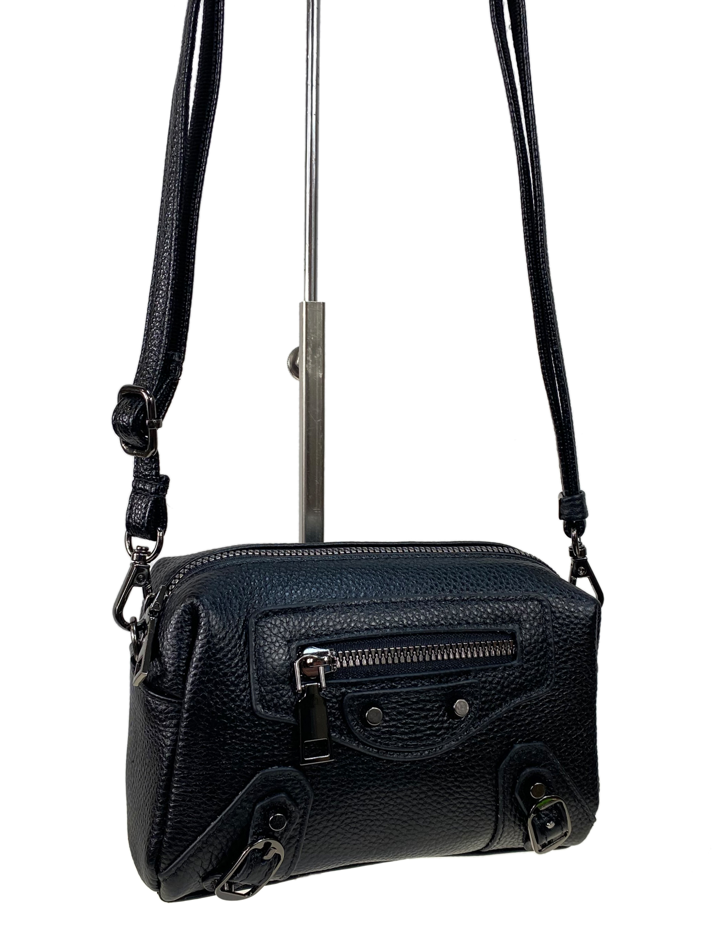 На фото 1 - Кросс боди из натуральной кожи, цвет черный