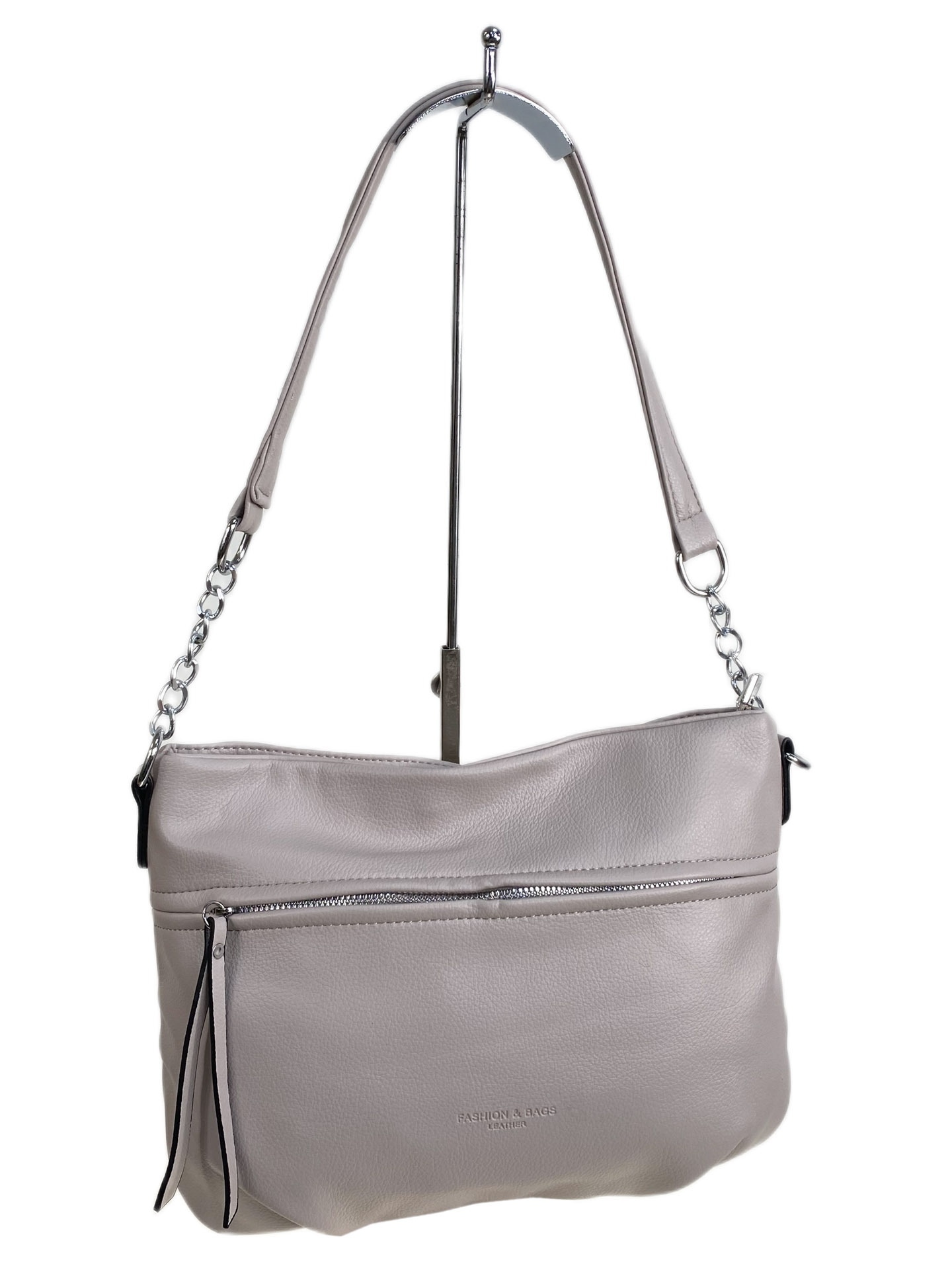 На фото 1 - Женская сумка из искусственной кожи, цвет серо-белый