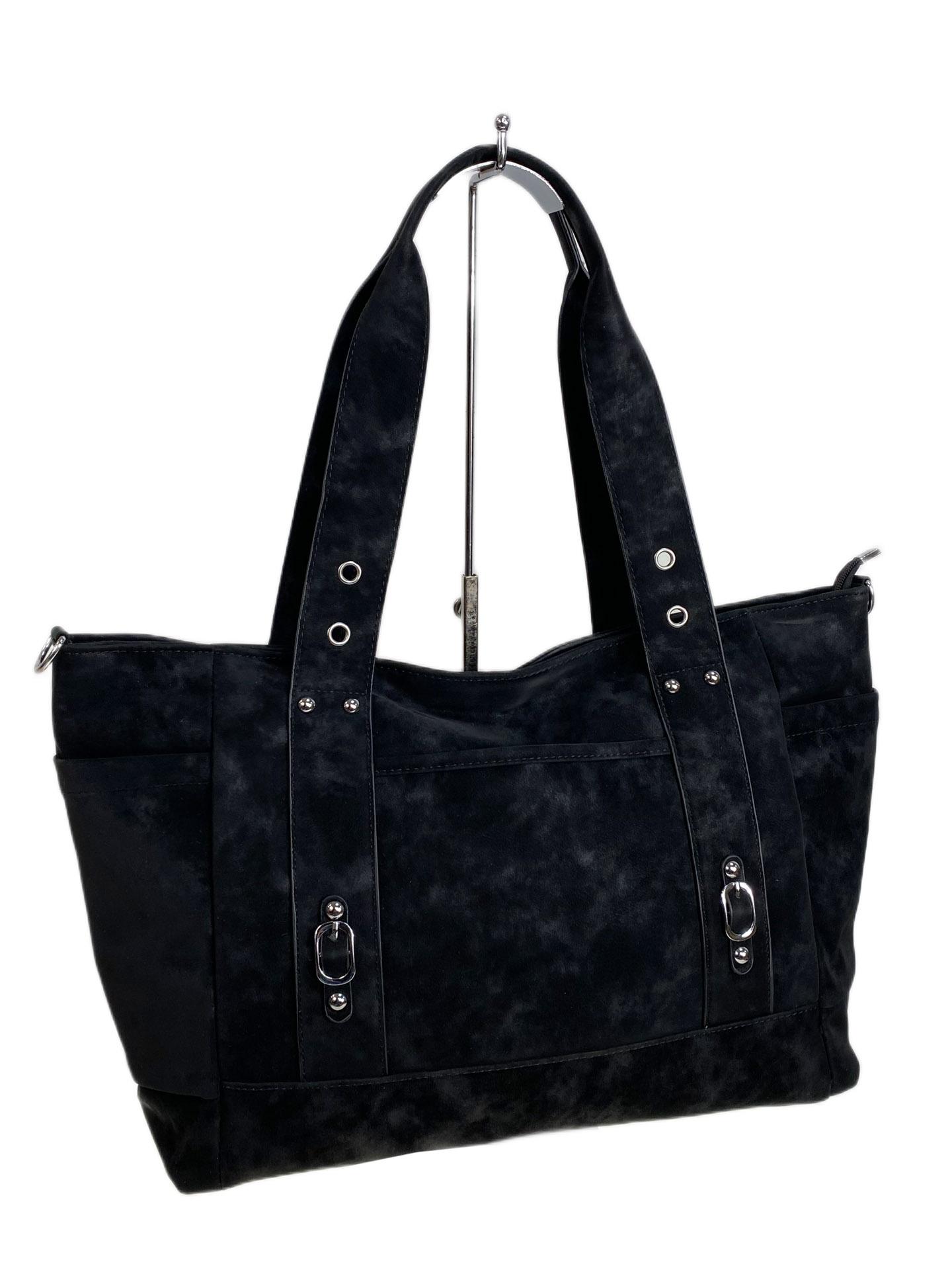 На фото 2 - Женская сумка из искусственной замши, цвет черный