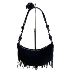 На фото 2 - Женская сумка из искусственной замши, цвет черный