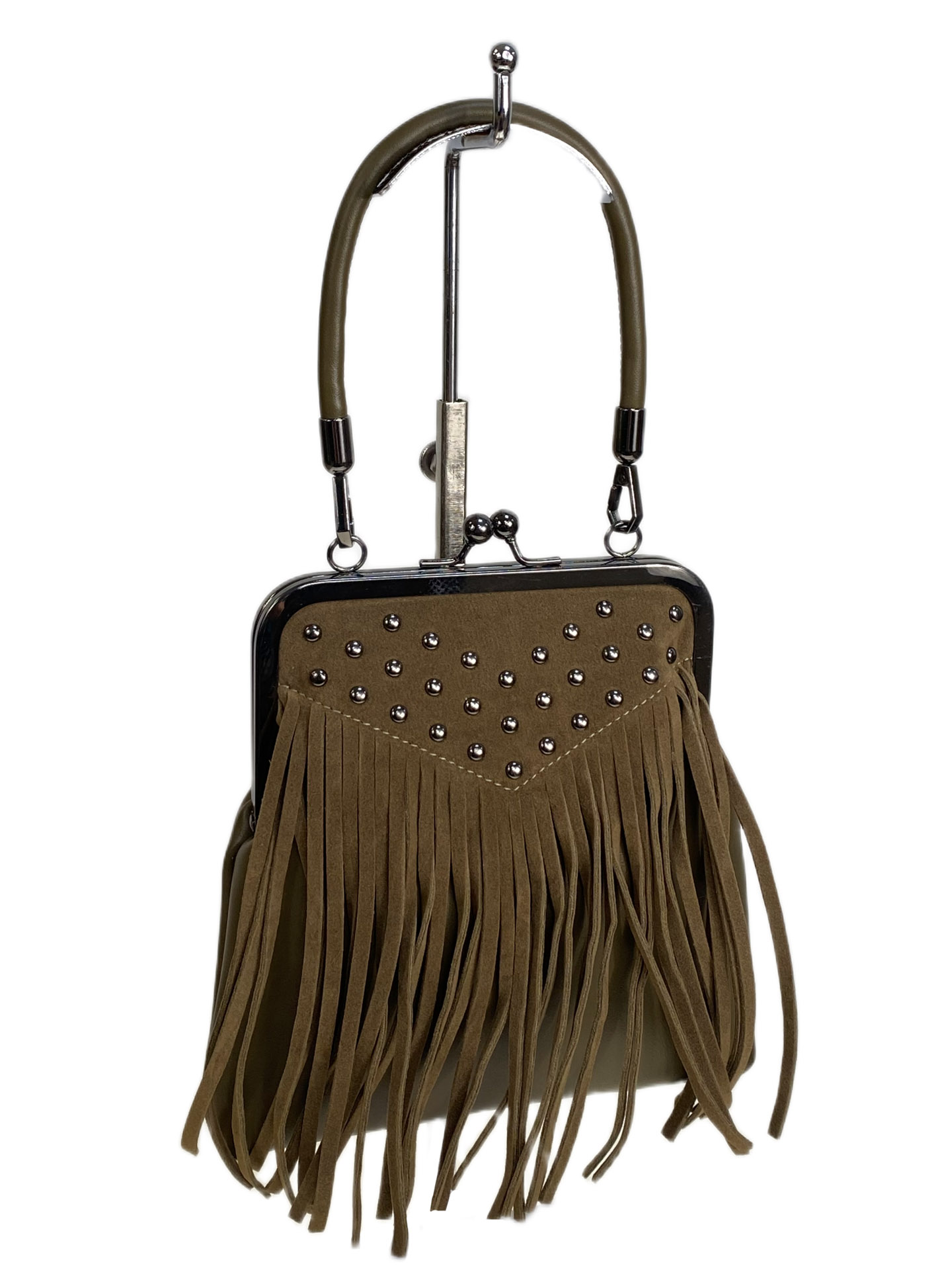 На фото 1 - Женская сумка из искусственной кожи и замши, цвет хаки