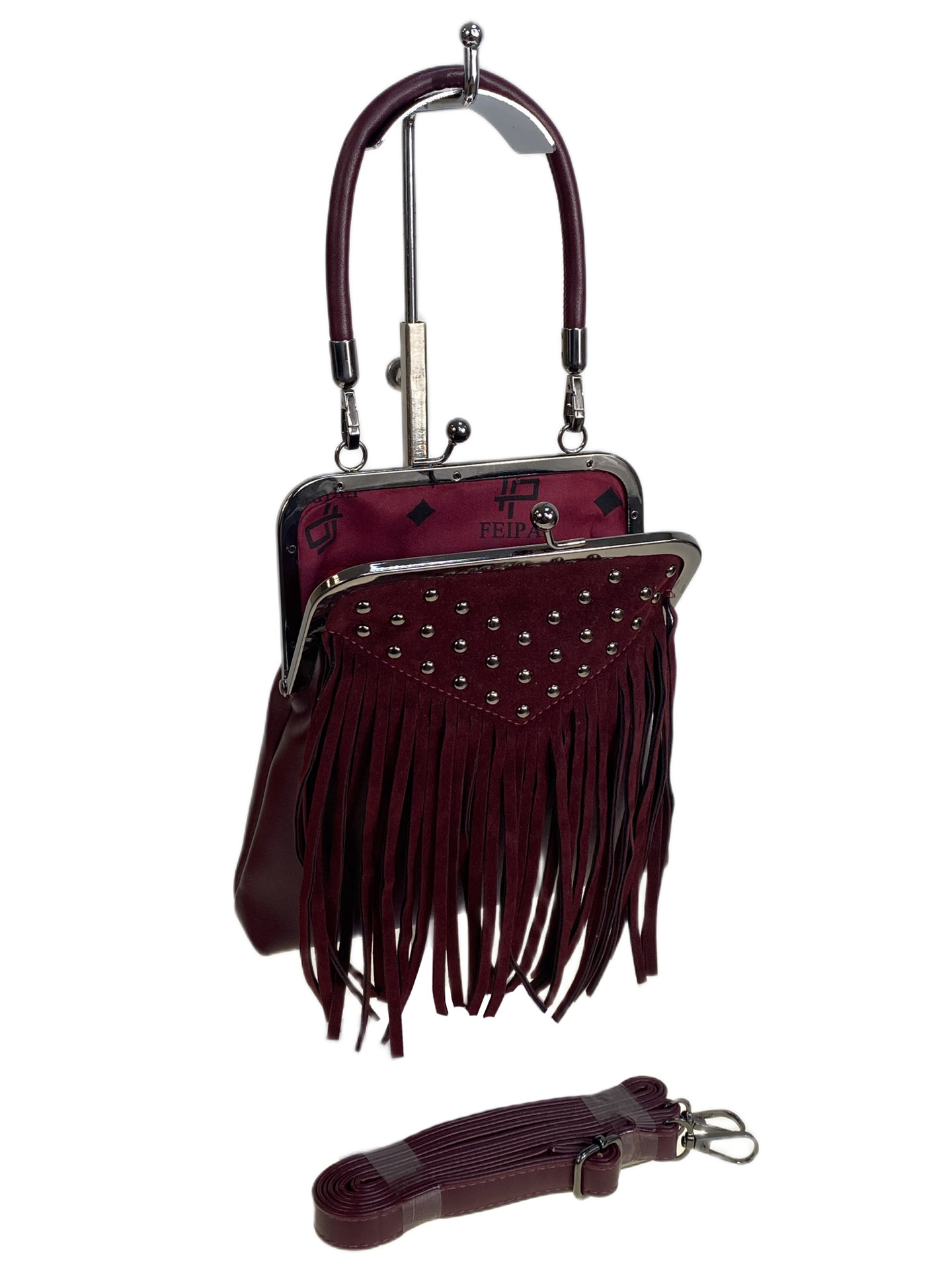 На фото 2 - Женская сумка из искусственной кожи и замши, цвет бордовый