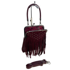 На фото 2 - Женская сумка из искусственной кожи и замши, цвет бордовый