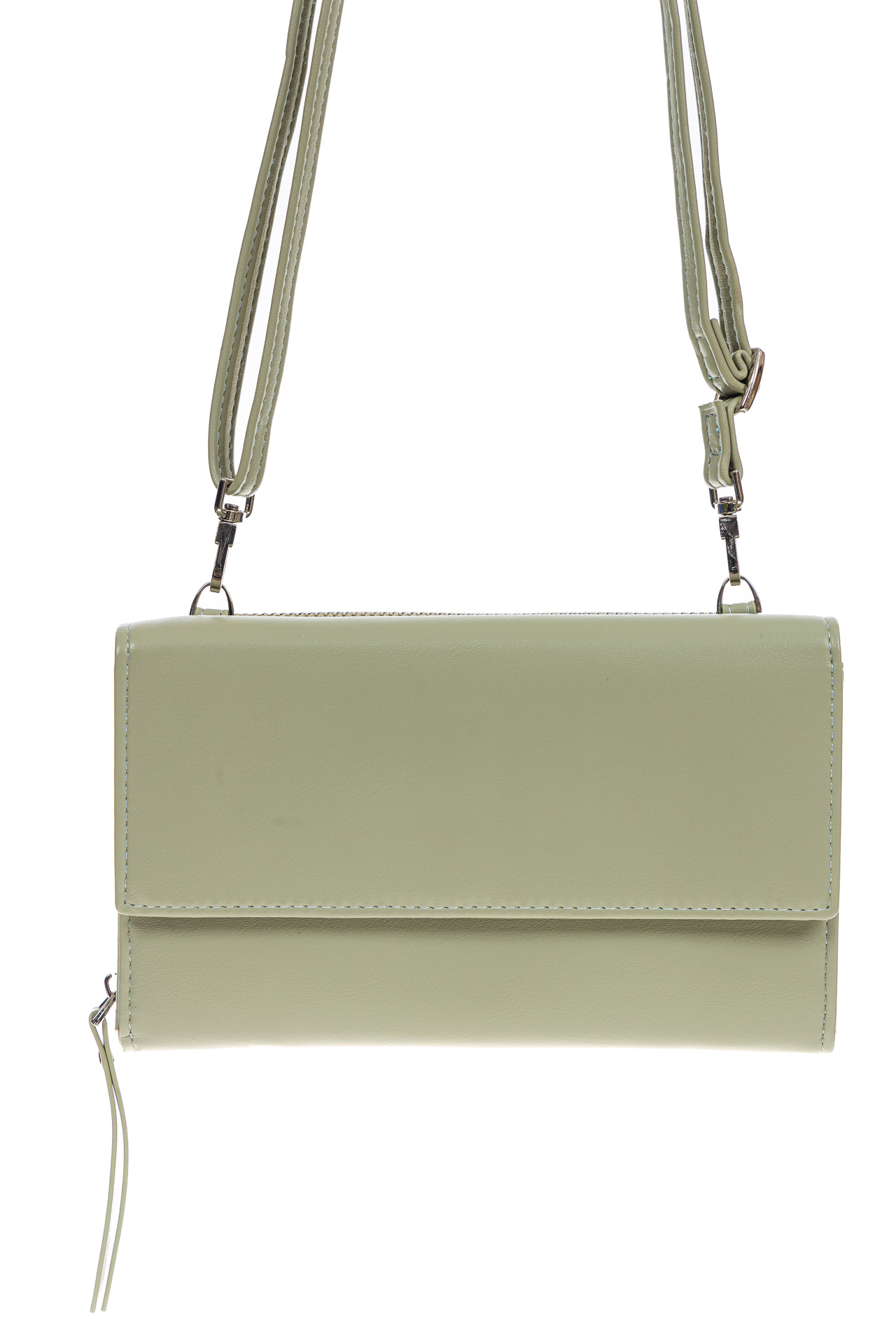 На фото 2 - Небольшая женская сумочка-клатч из искусственной кожи, цвет оливковый