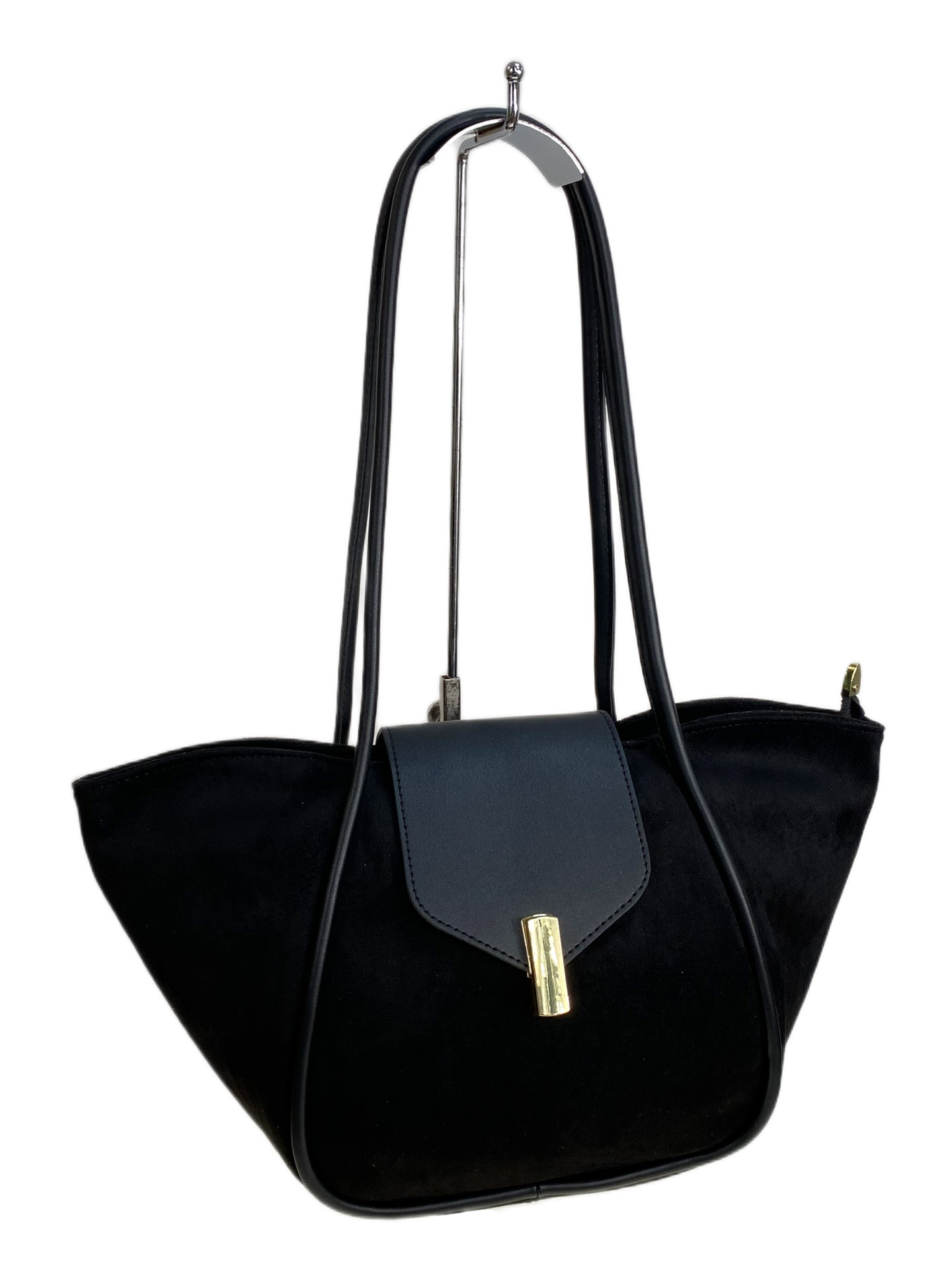 На фото 2 - Женская сумка из искусственной замши, цвет черный