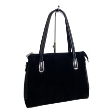 На фото 1 - Женская сумка из искусственной кожи и замши, цвет черный