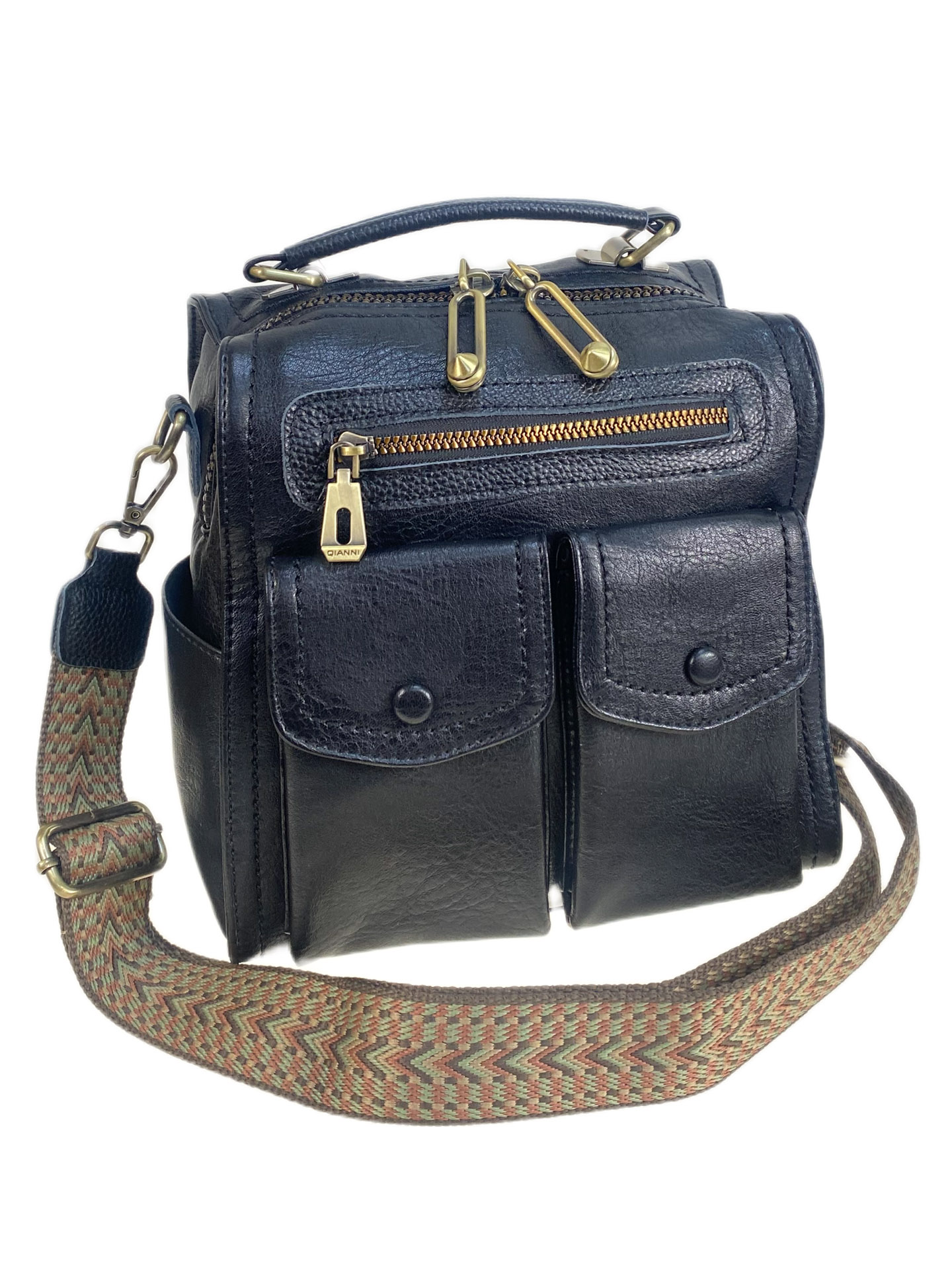 На фото 1 - Женская сумка - рюкзак из искусственной кожи, цвет черный