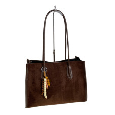 На фото 1 - Женская сумка из искусственной замши, цвет кофе