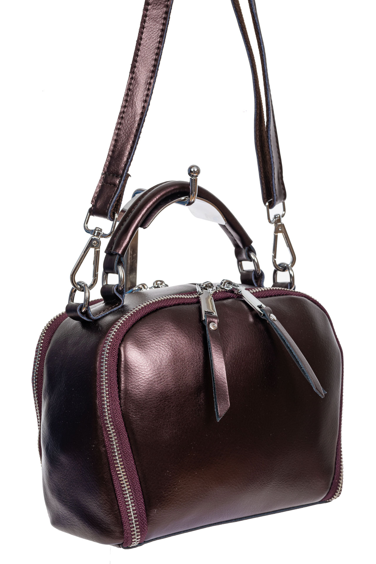 На фото 1 - Женская cross-body из натуральной кожи, цвет бронзовый На фото 1 - Женская cross-body из натуральной кожи, цвет бронзовый
