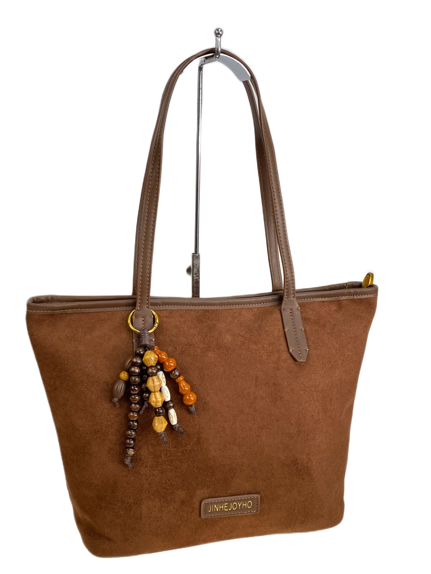 На фото 1 - Женская сумка из искусственной замши, цвет коричневый