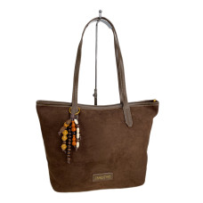 На фото 1 - Женская сумка из искусственной замши, цвет шоколад