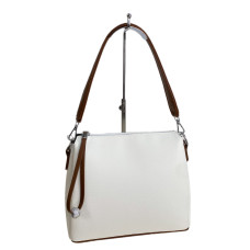 На фото 1 - Женская сумка из искусственной кожи, цвет белый с шоколадом
