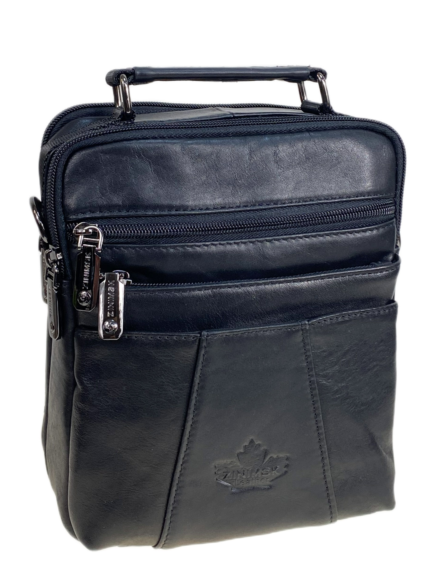 На фото 1 - Сумка мужская из натуральной кожи, цвет черный