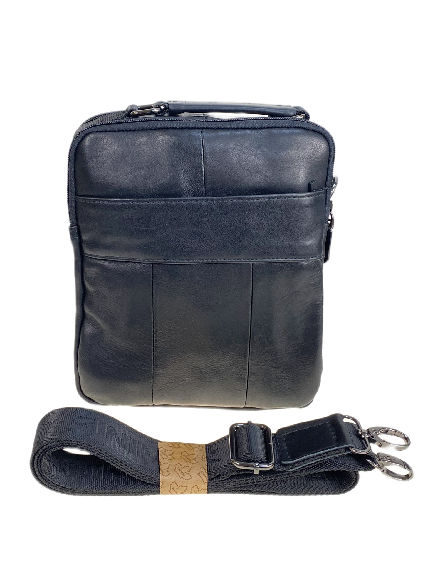 На фото 2 - Сумка мужская из натуральной кожи, цвет черный