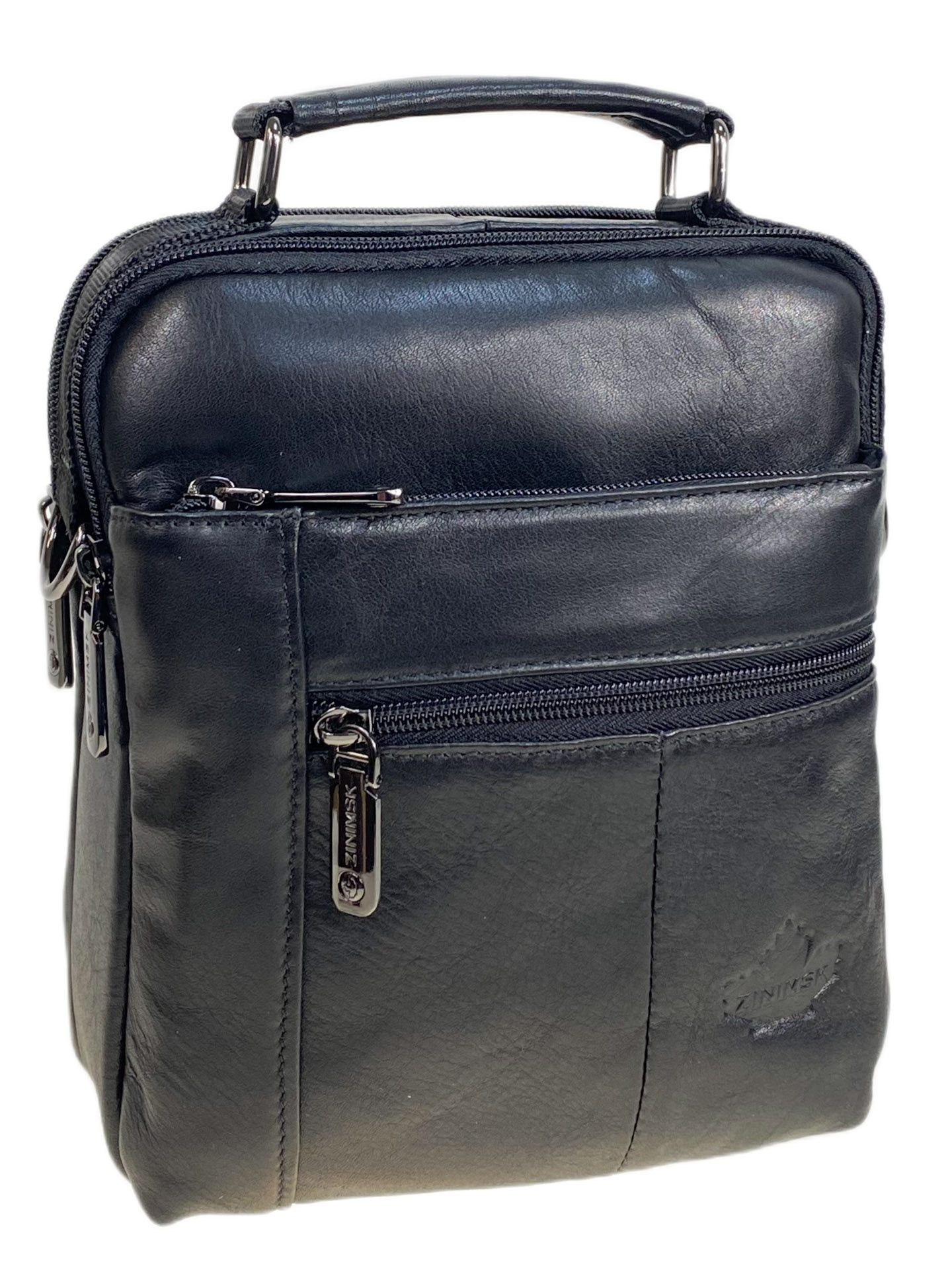 На фото 1 - Сумка мужская из натуральной кожи, цвет черный