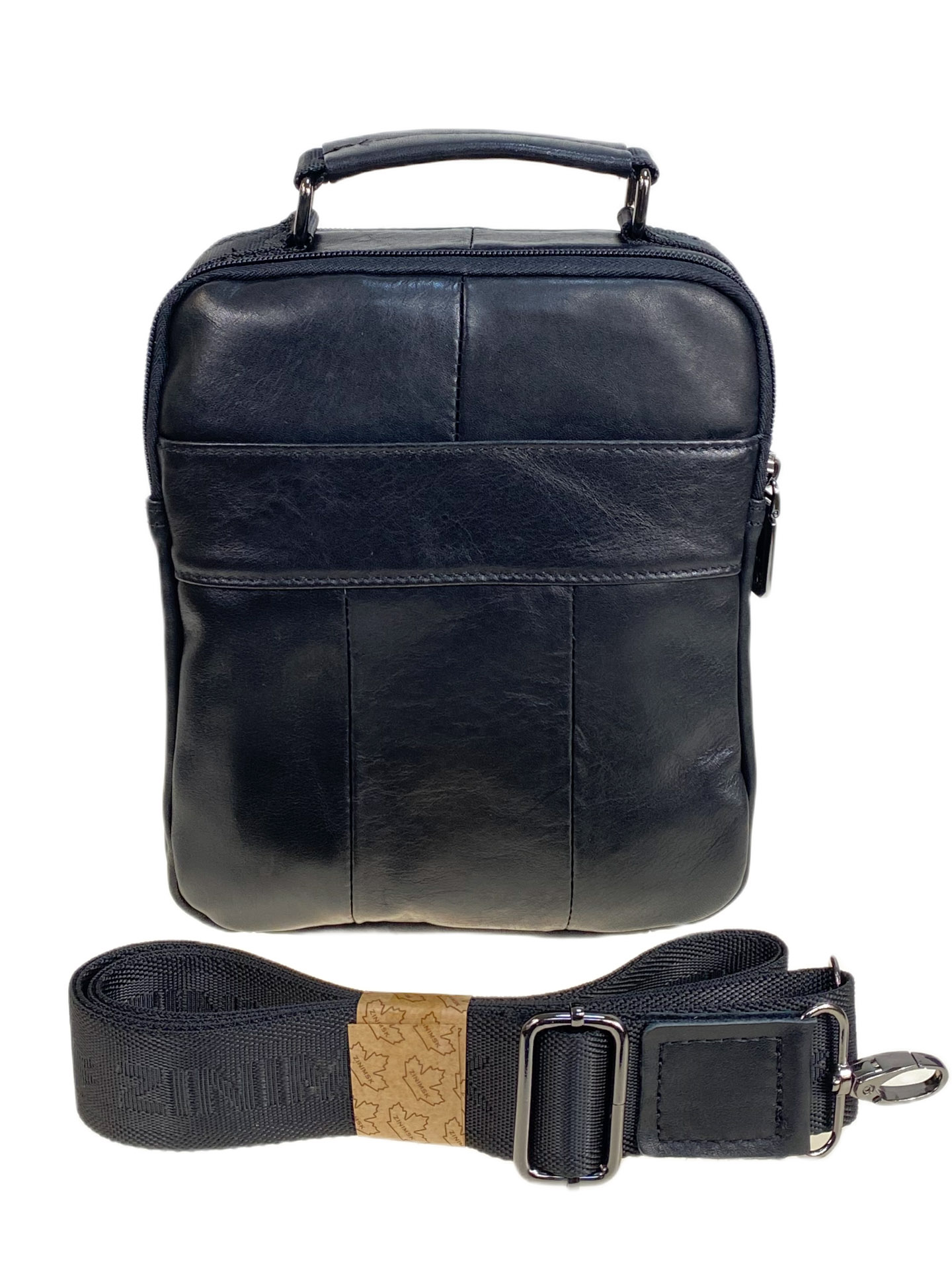 На фото 2 - Сумка мужская из натуральной кожи, цвет черный