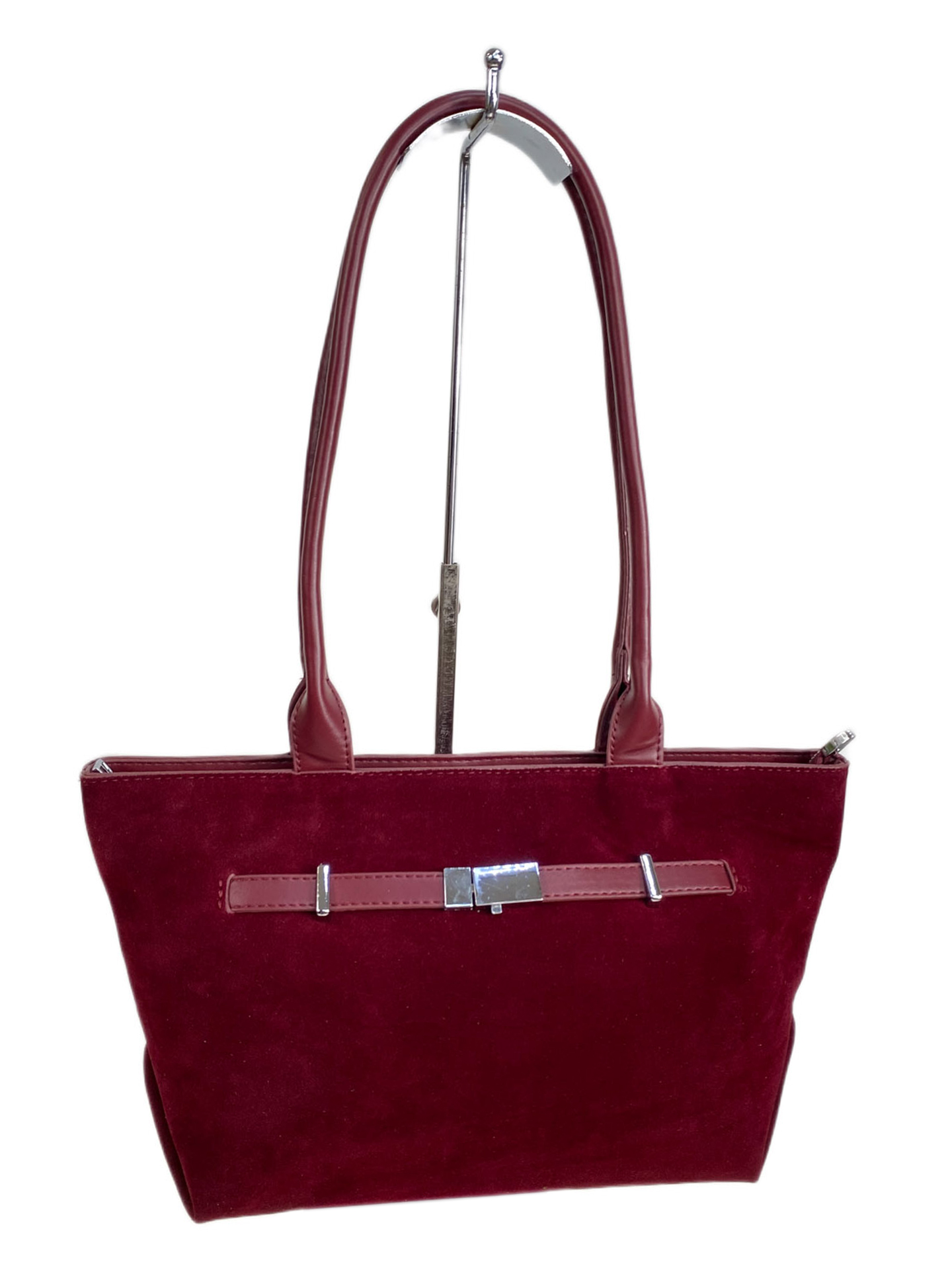 На фото 1 - Женская сумка из искусственной замши, цвет бордовый