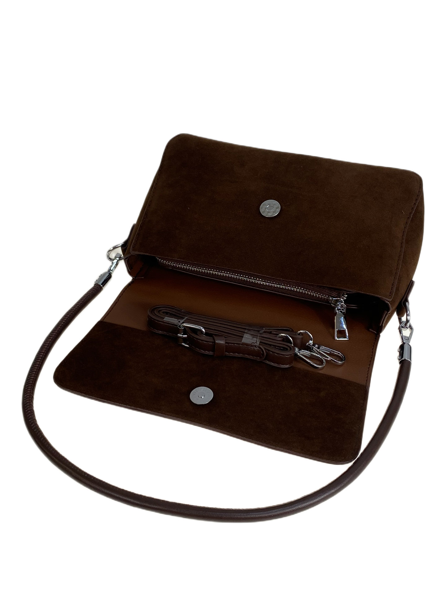 На фото 2 - Женская сумка из искусственной замши, цвет шоколад