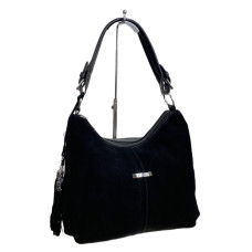 На фото 1 - Женская сумка из искусственной кожи и натуральной замши, цвет черный