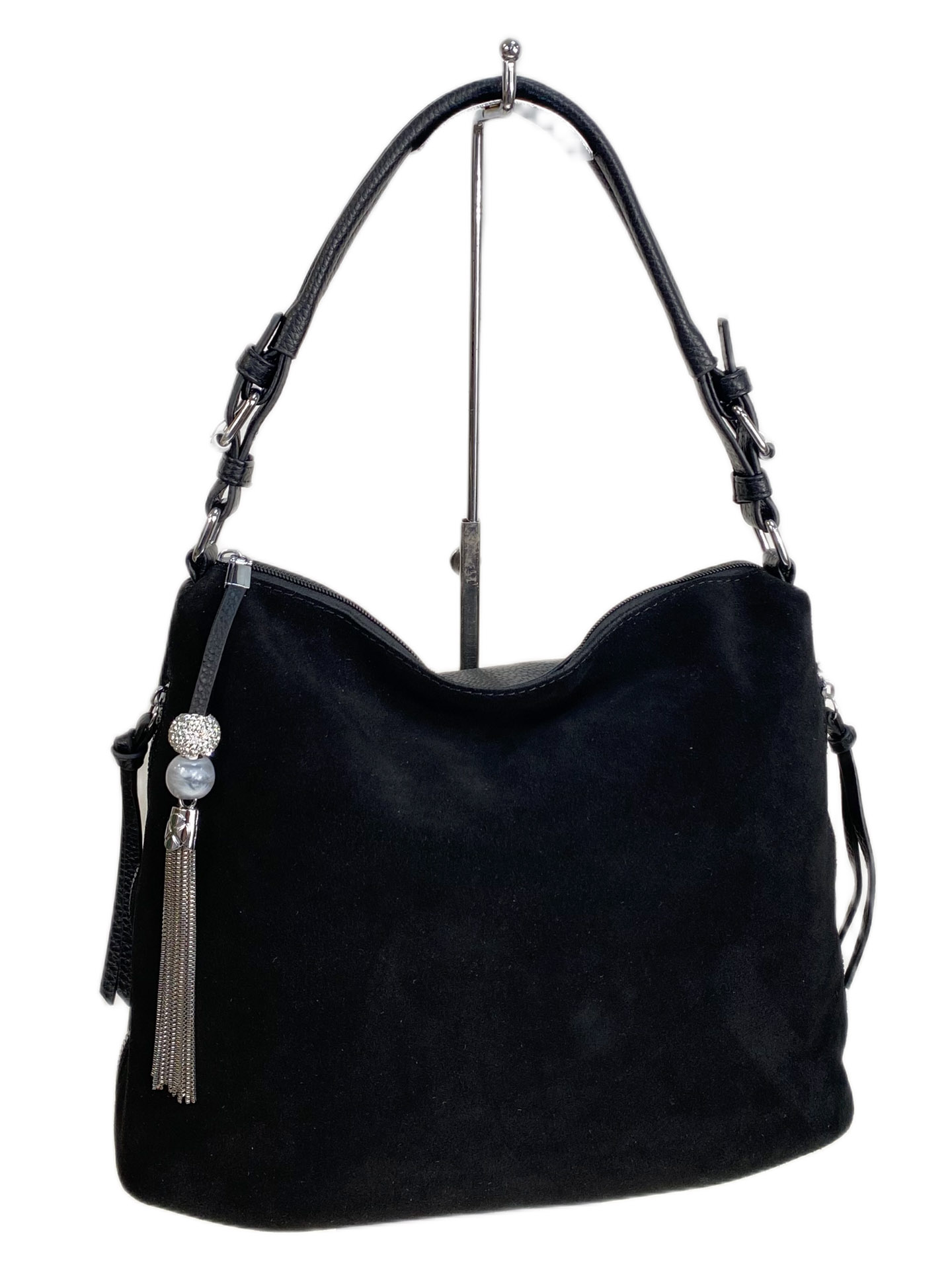 На фото 1 - Женская сумка из искусственной кожи и натуральной замши, цвет черный