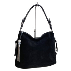 На фото 1 - Женская сумка из искусственной кожи и натуральной замши, цвет черный