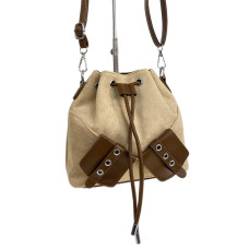 На фото 1 - Женская сумка из искусственной замши, цвет бежевый