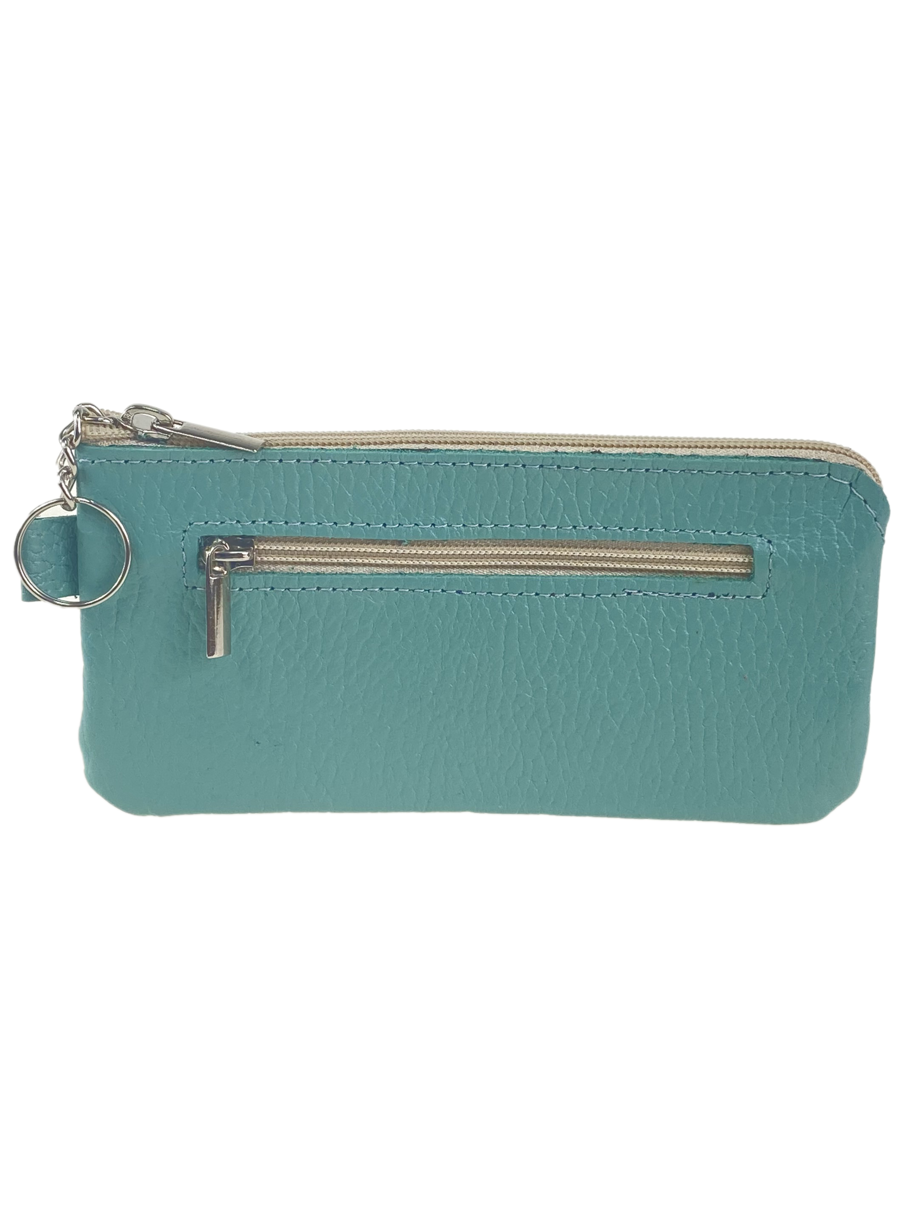 На фото 1 - Кожаная ключница, цвет бирюза