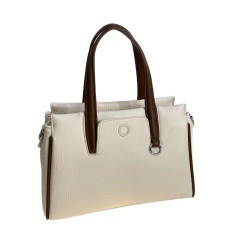 На фото 2 - Женская сумка из искусственной кожи, цвет молочный с шоколадом