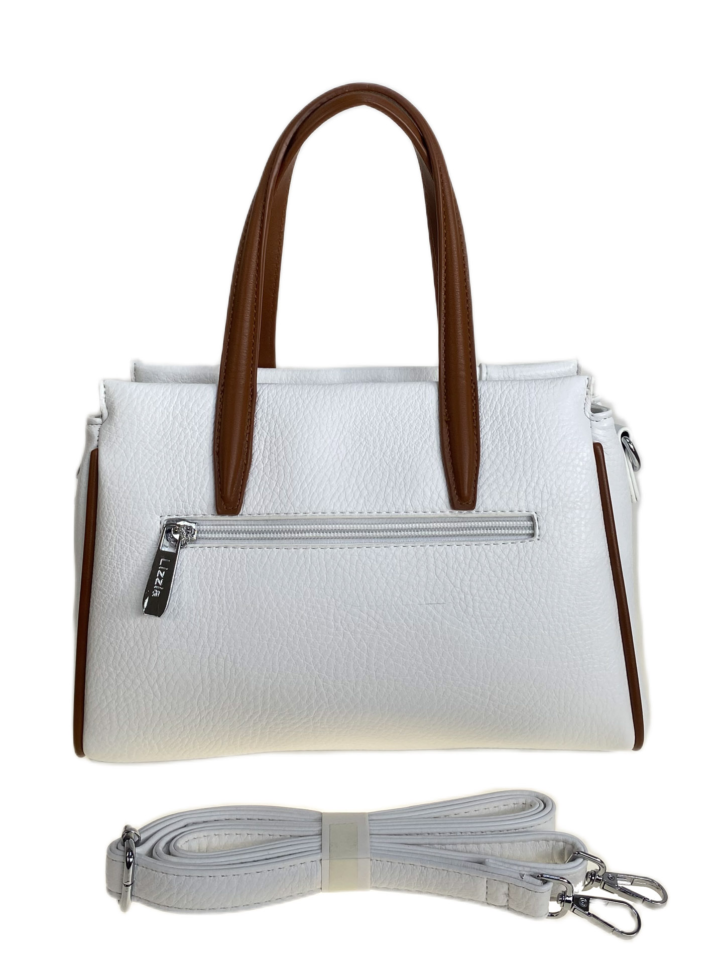 На фото 1 - Женская сумка из искусственной кожи, цвет белый с коричневым