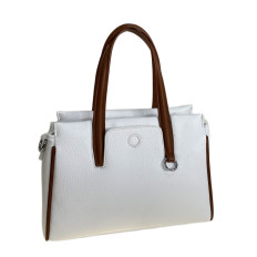 На фото 2 - Женская сумка из искусственной кожи, цвет белый с коричневым На фото 2 - Женская сумка из искусственной кожи, цвет белый с коричневым