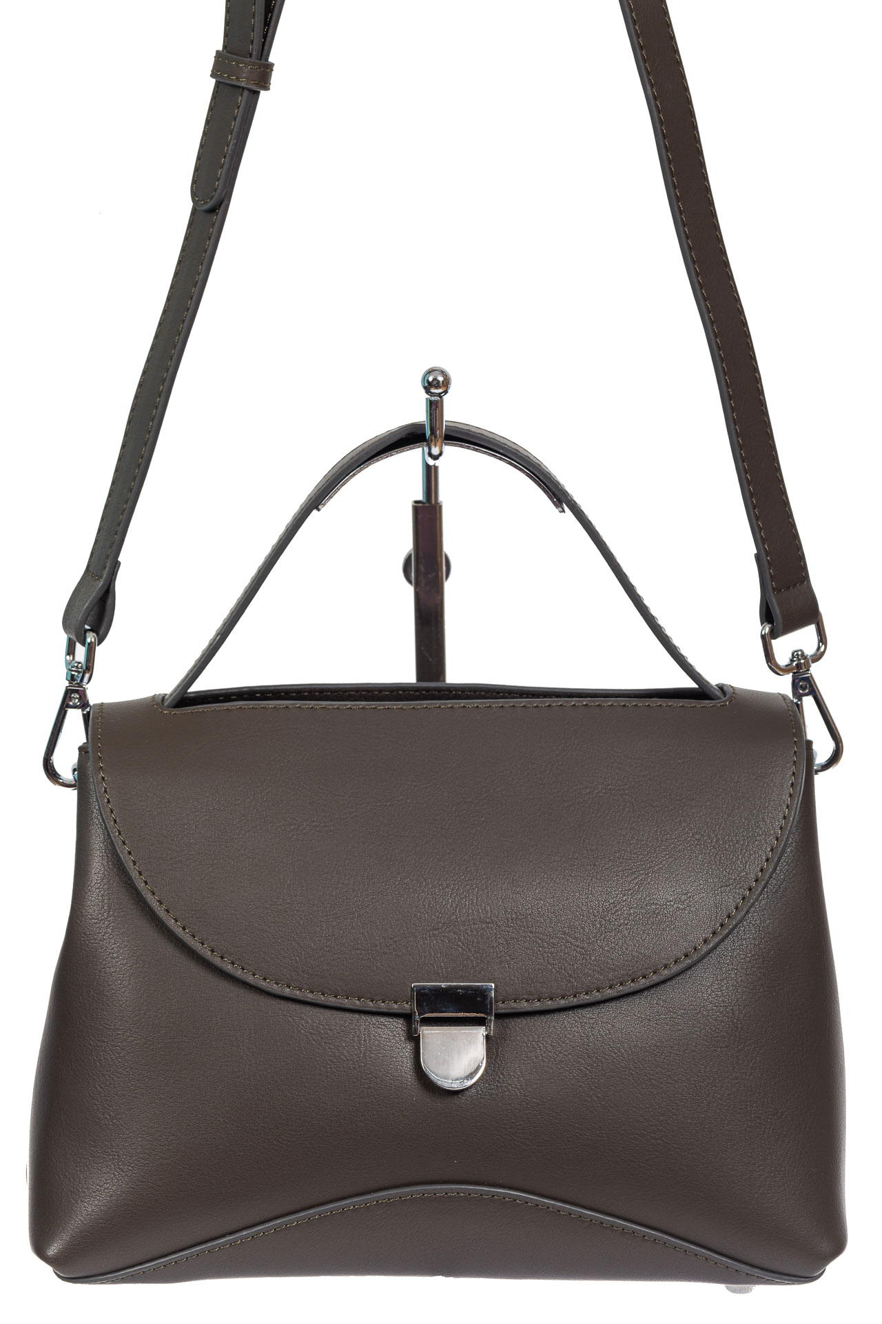 На фото 2 - Кожаная женская сумка satchel, цвет графит На фото 2 - Кожаная женская сумка satchel, цвет графит